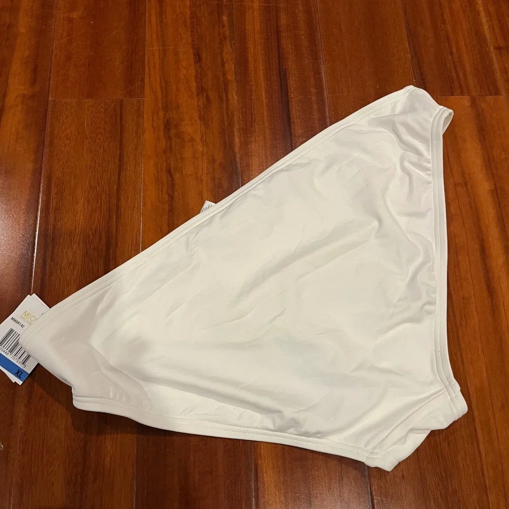 MICHAEL KORS Bikini Bottom Swim White Solid MM8H142 Resort Beach New NWT Size XL